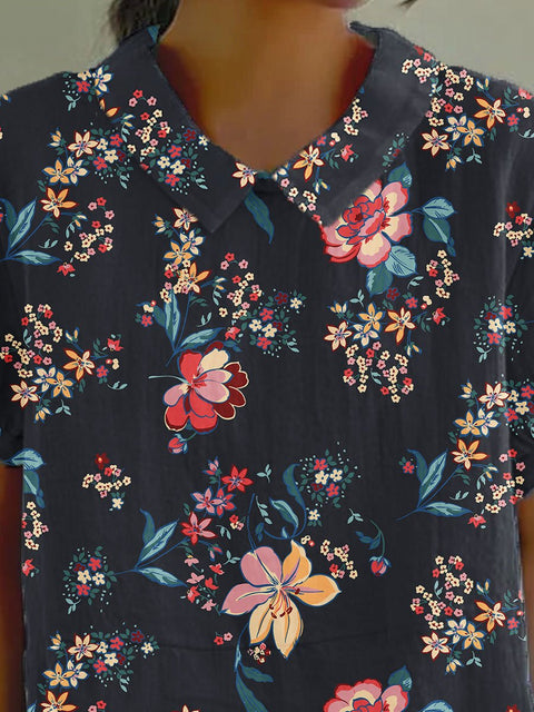 Women's Flowers And Plant Pattern Print Casual Cotton And Linen Shirt