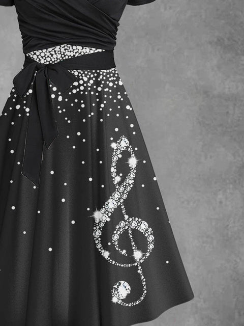 Women's Glitter Note Art Design Dress Dress Two Piece Dress