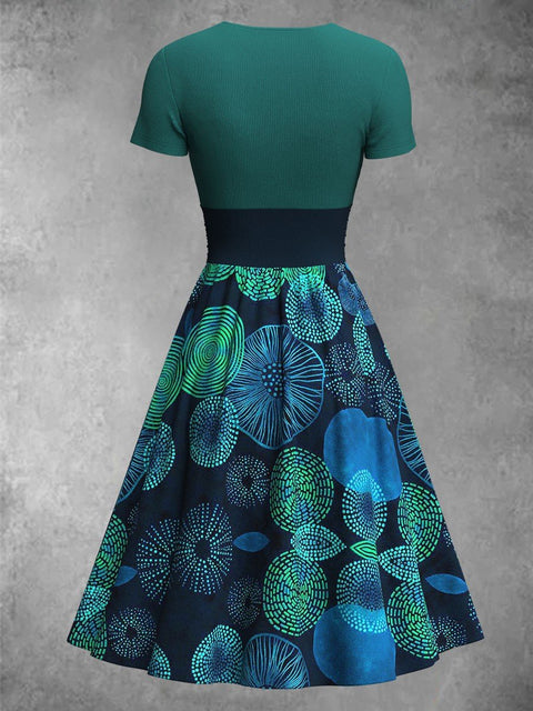 Women's pastoral gradient print long skirt