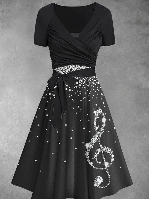 Women's Glitter Note Art Design Dress Dress Two Piece Dress