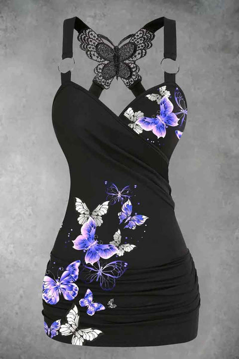 Women'S Purple Butterfly Casual Bottoming Shirt Two-Piece Set