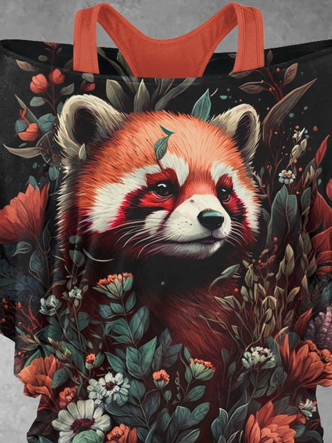 Women's Red Panda Art Design Two Piece Suit Top