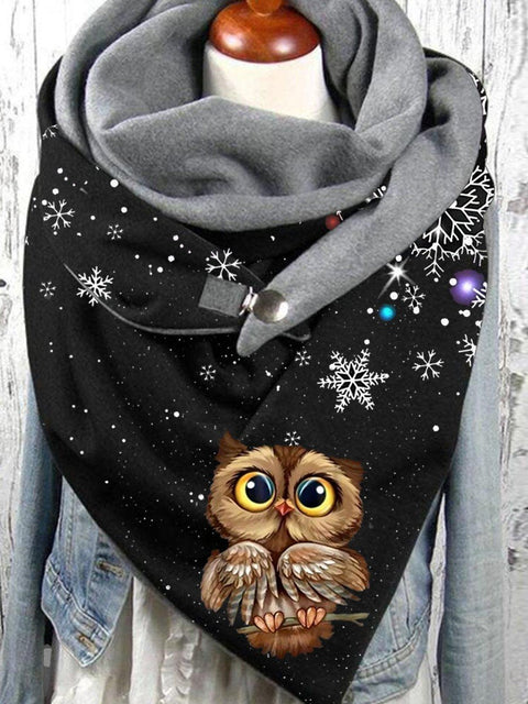 Casual Christmas Snowflake Owl Pattern Scarf and Shawl