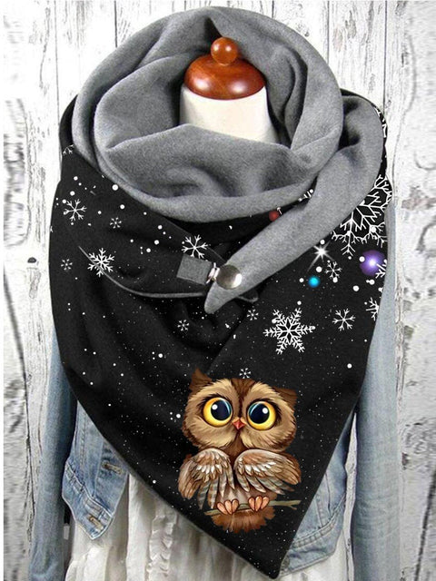 Casual Christmas Snowflake Owl Pattern Scarf and Shawl