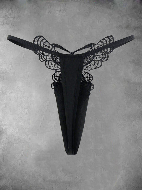 Take These Off And Funny Sexy Lace Insert Thong with Butterfly Pattern