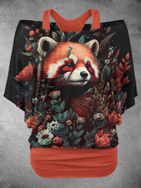 Women's Red Panda Art Design Two Piece Suit Top