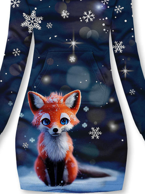 Winter Snowflake Fox Casual Print Sweatshirt