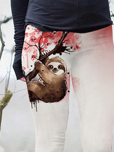 Women's Sloth Art Print Casual Leggings