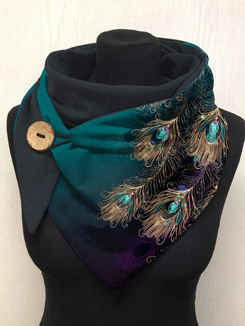 Feather Gold Foil Casual Print Scarf