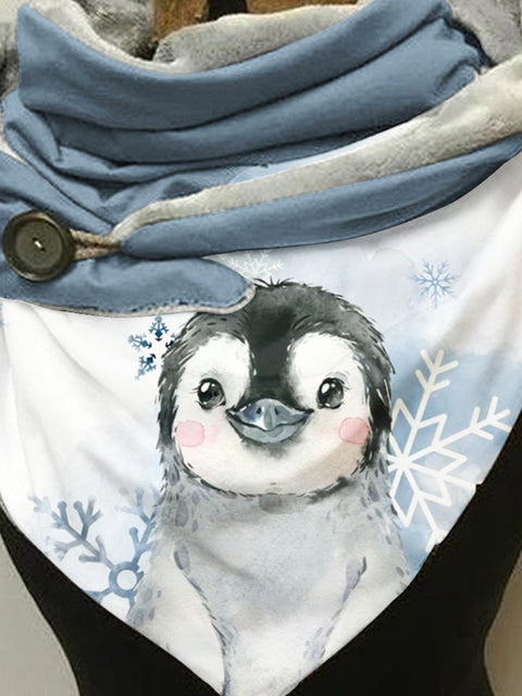 Fleece Winter Snowflake Penguin Art Print Casual Scarf
