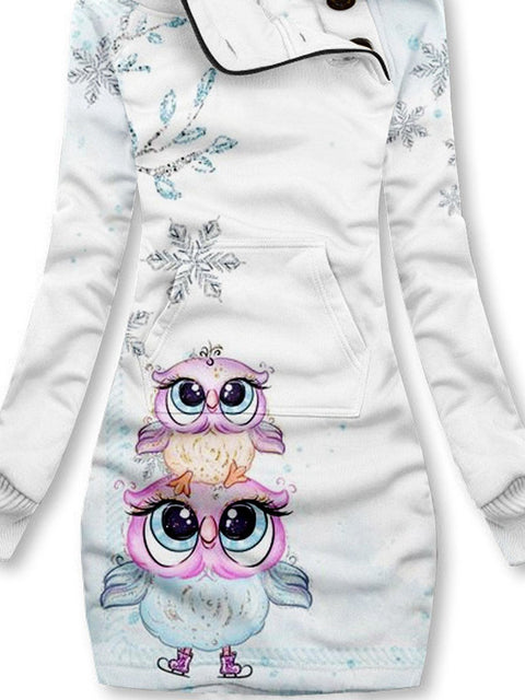 Owl Snowflake Art Print Casual Sweatshirt